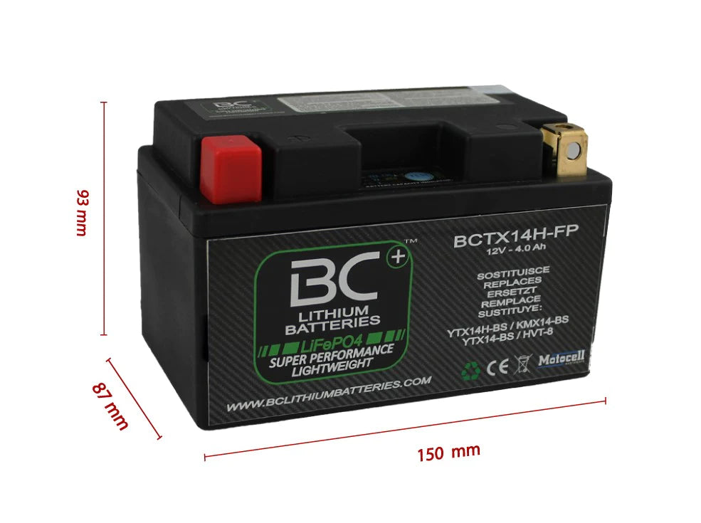 BCTX14H-FP | LIFEPO4 LITHIUM MOTORCYCLE BATTERY, 12V